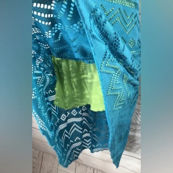 Paper Doll Girl Size 16 or W. Sm Teal Blue & Lime Layered Hi Low BEACH Dress - Picture 2 of 8